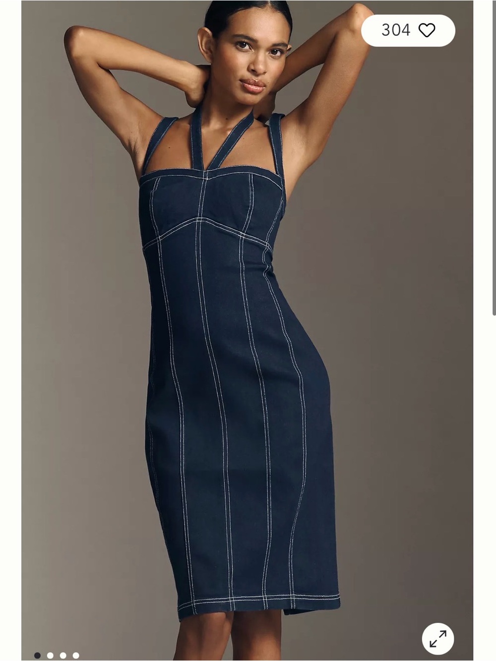 Anthropologie Navy Blue Denim Midi Dress with Contrast Stitching